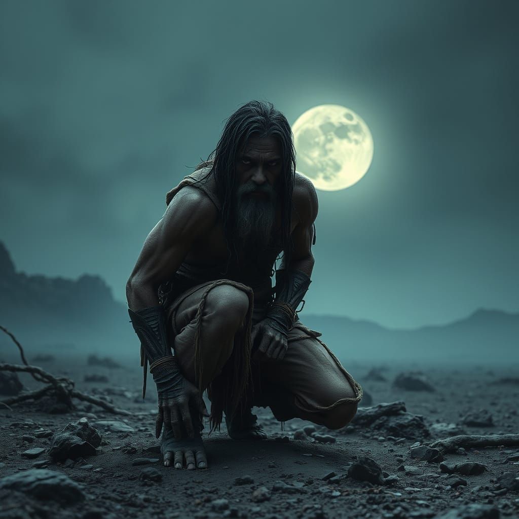 Survival Instincts in a Desolate Moonlit Landscape