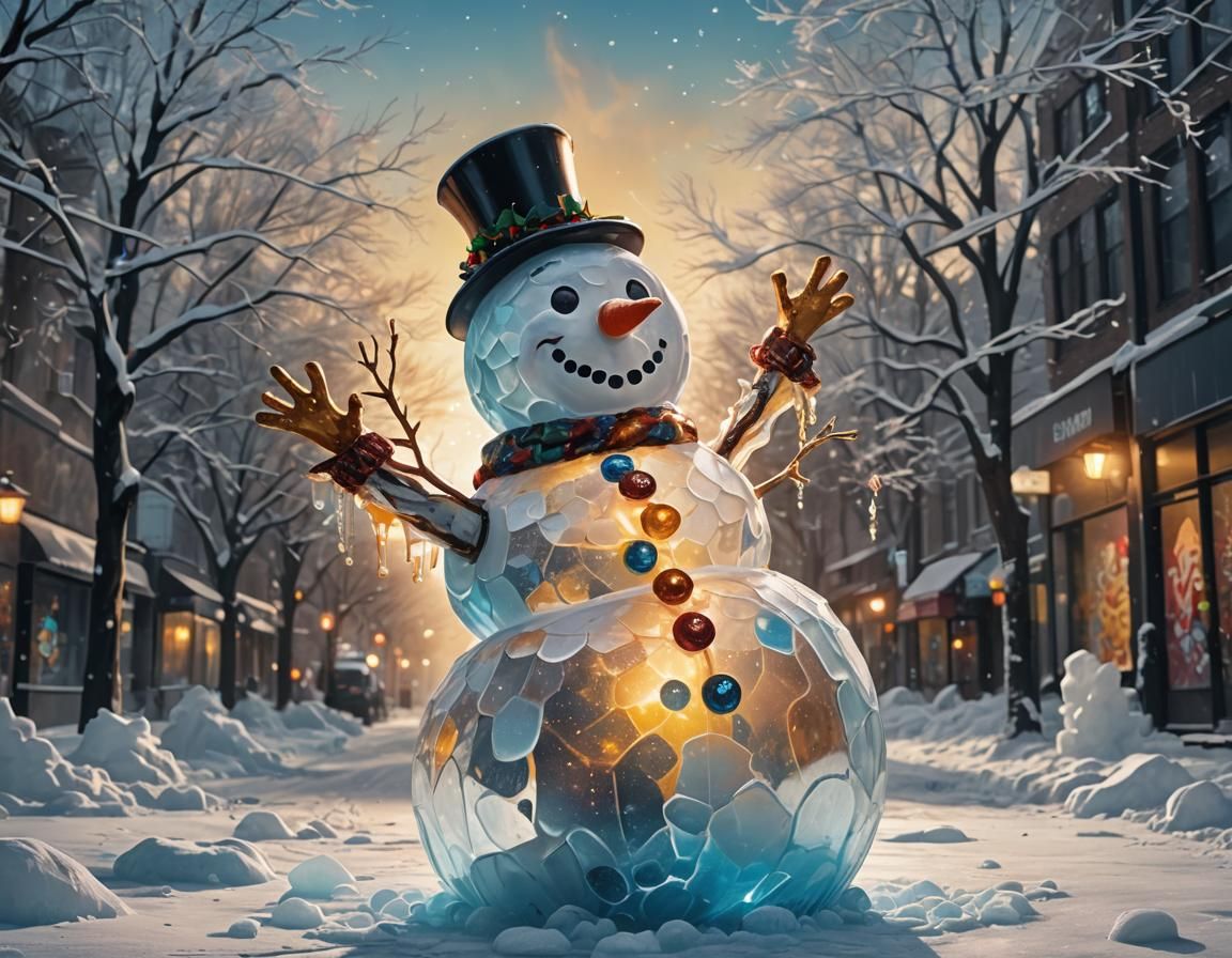 Majestic Christmas Snowman in Vibrant Winter Wonderland