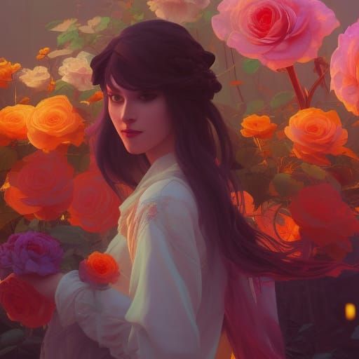 Roses with Colorful Shadows: Hyperdetailed Concept Art