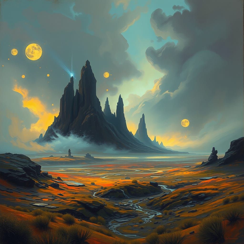 Mystical Glowing Landscape in Vivid, Earthy Tones