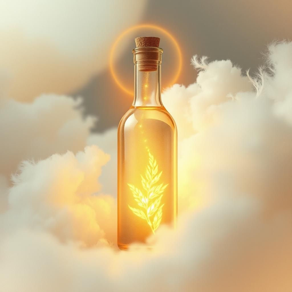 Glowing Essence in Glass Bottle with Golden Light