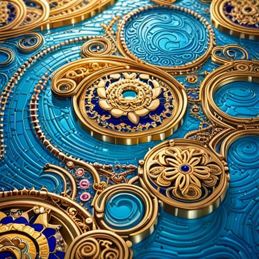 Ornate Mosaic Tile Pattern with Gold Accents