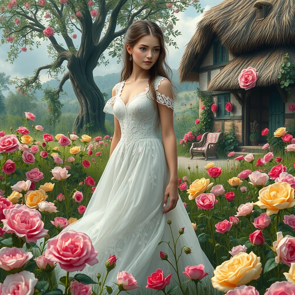 Whimsical Rose Meadow Scene in Unreal Engine 5 Style