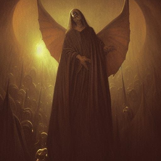 Surreal Demon in a Hellscape, Oil Painting