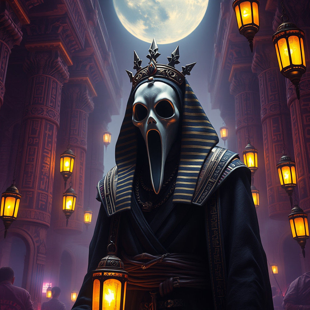 Ghostface Masked Priest in Ancient Egypt, Art Nouveau Style
