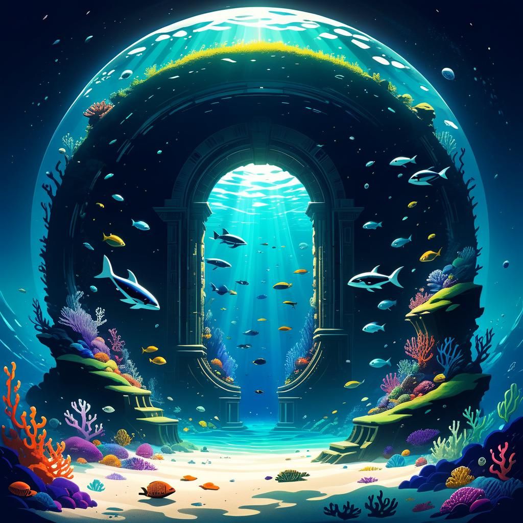 Underwater Cosmic Portal in Graphic Style