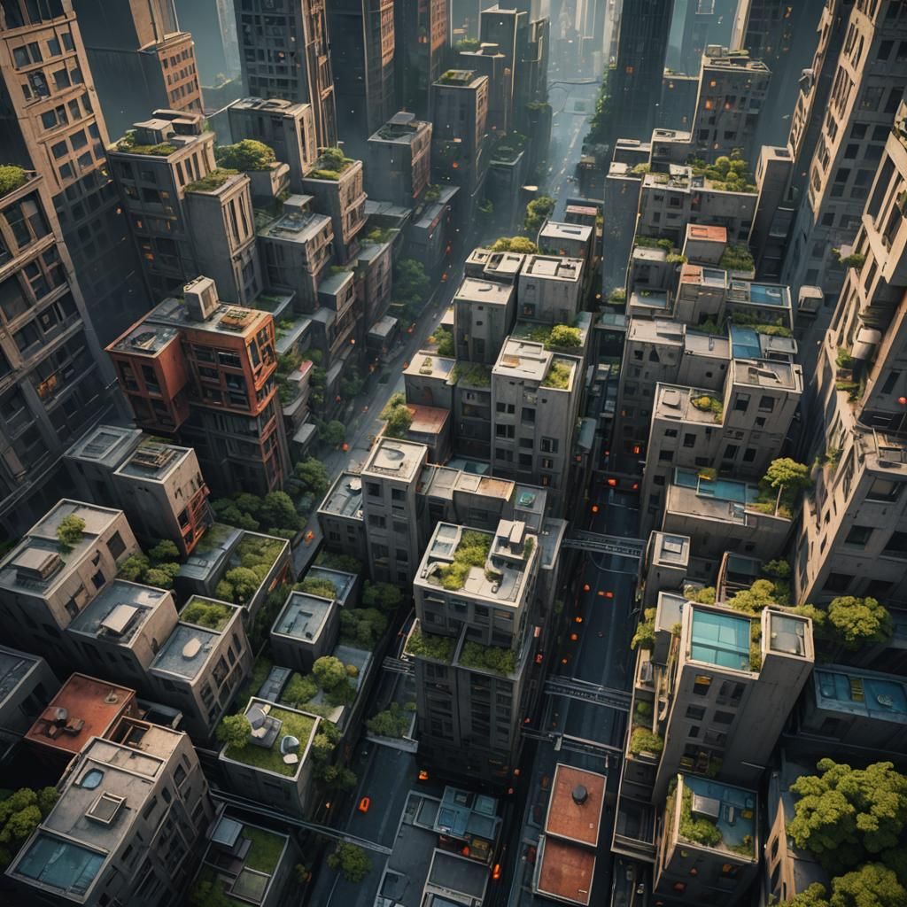 Solitary Figure in Fantastical Concrete Jungle