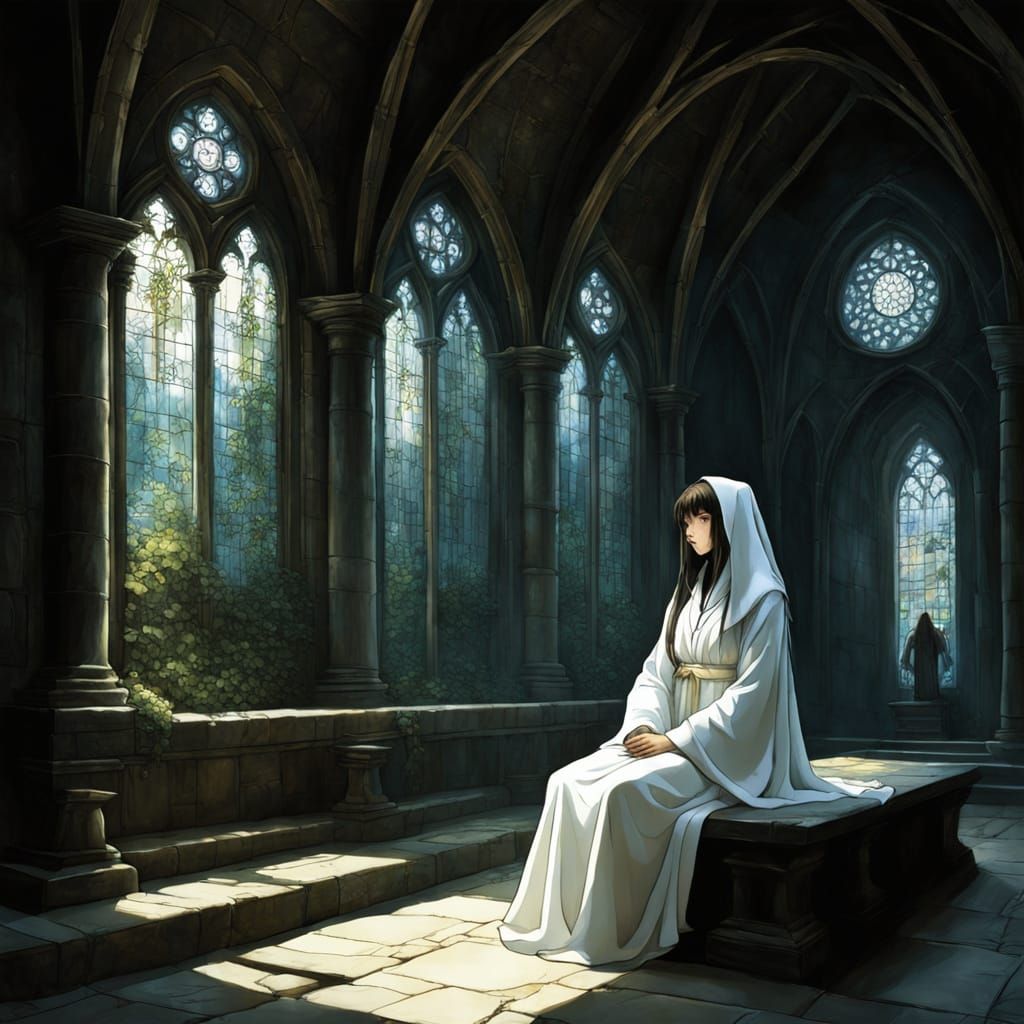 Mystical Chapel Scene in Chiaroscuro Style