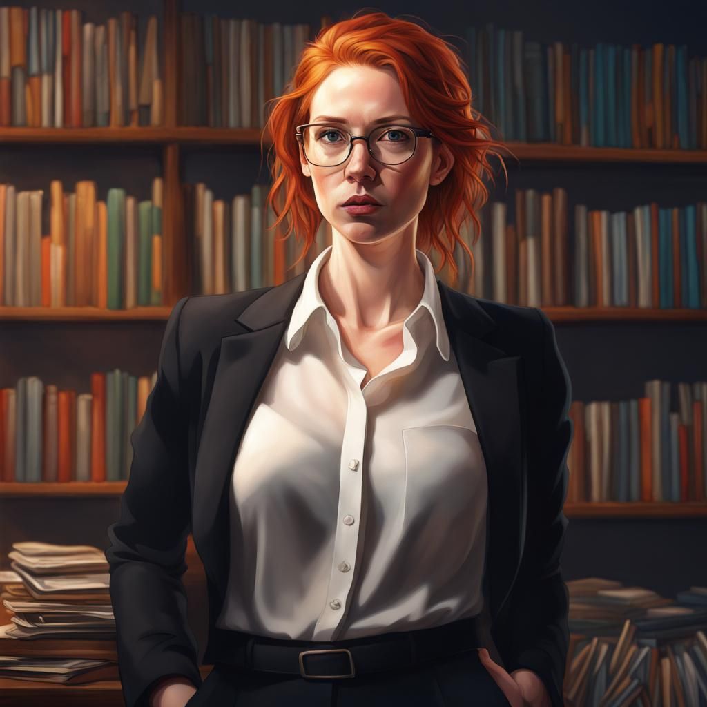 Hyperrealistic Librarian in Cambridge Library