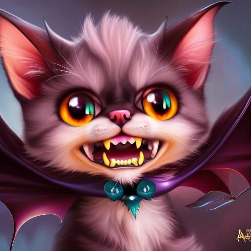 Magical Kitten Vampire with Cartoon Eyes