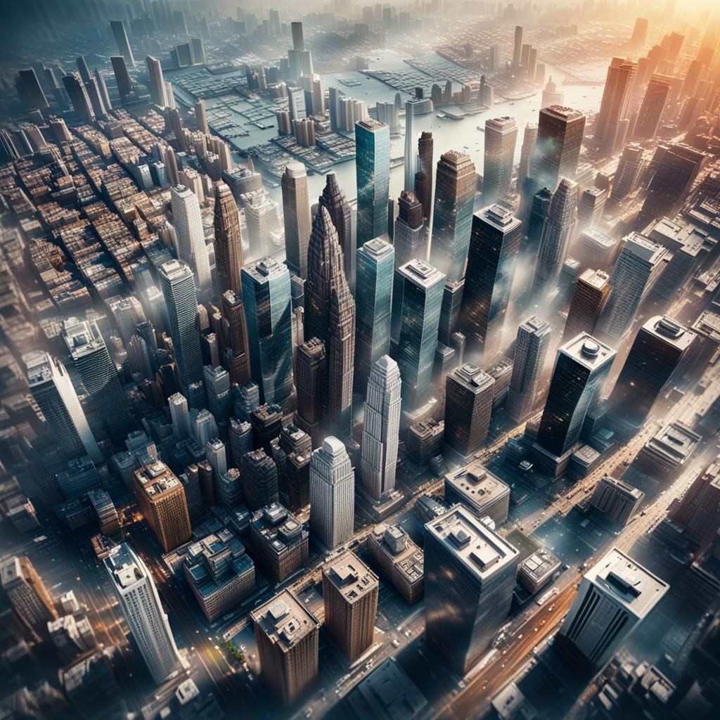 Hyperrealistic Silver Cityscape Aerial View