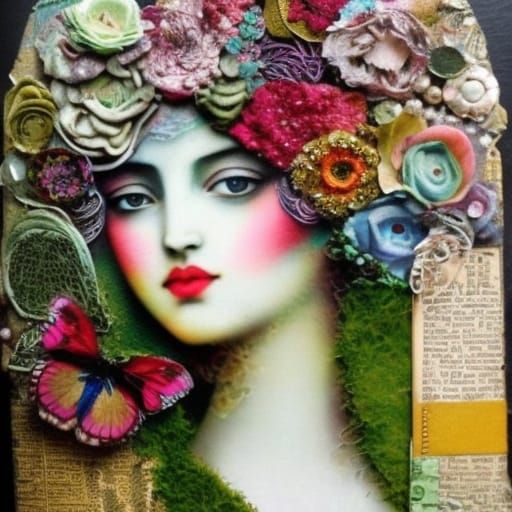 Moss Princess in Mixed-Media Collage