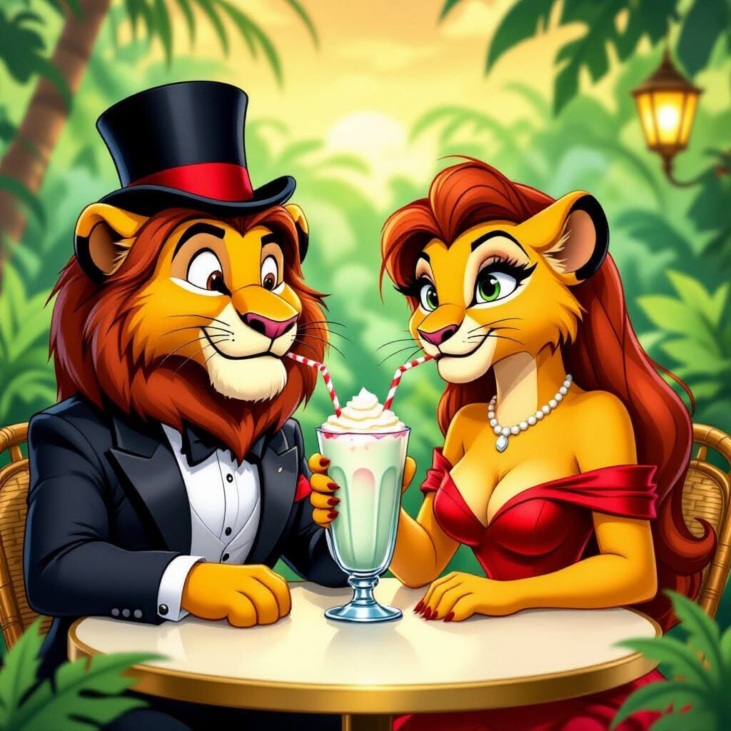 Lions Enjoying Milkshake at Jungle Cafe