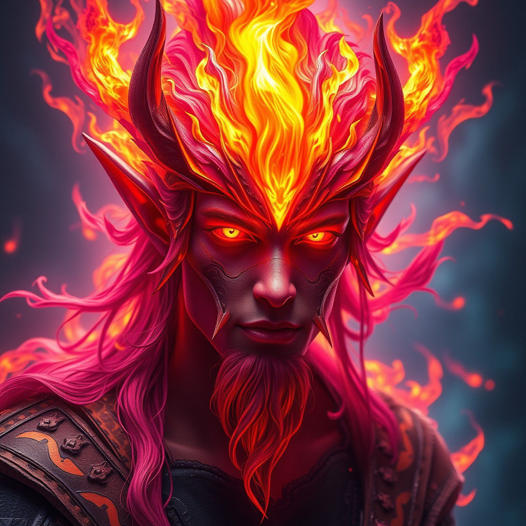 Fiery Elven Male in Dark Fantasy Style