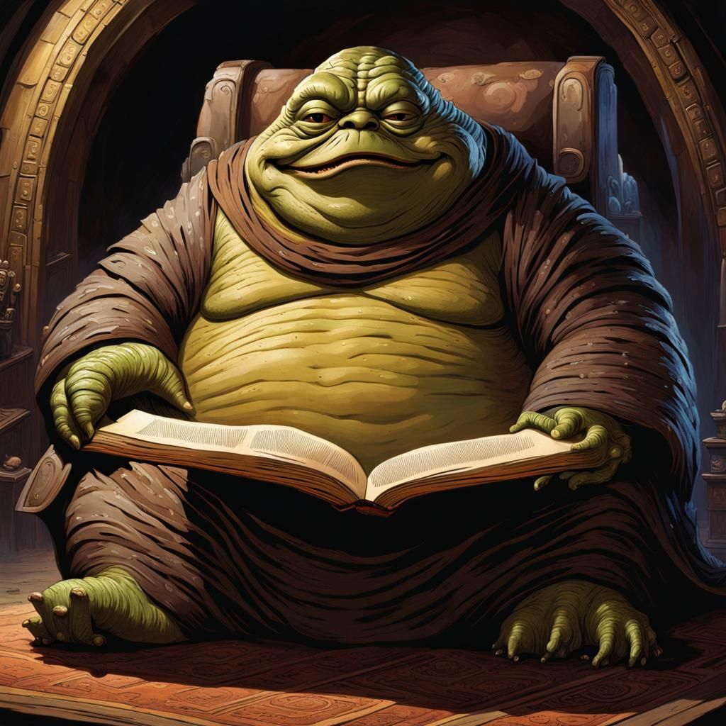 Jabba the Hutt Reading a Book on His Throne