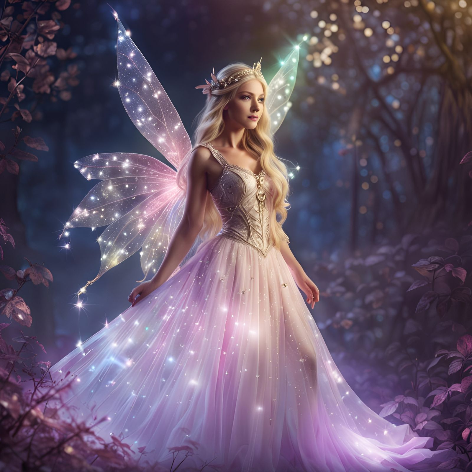 Beautiful Fairy with Luminous Crystal Wings