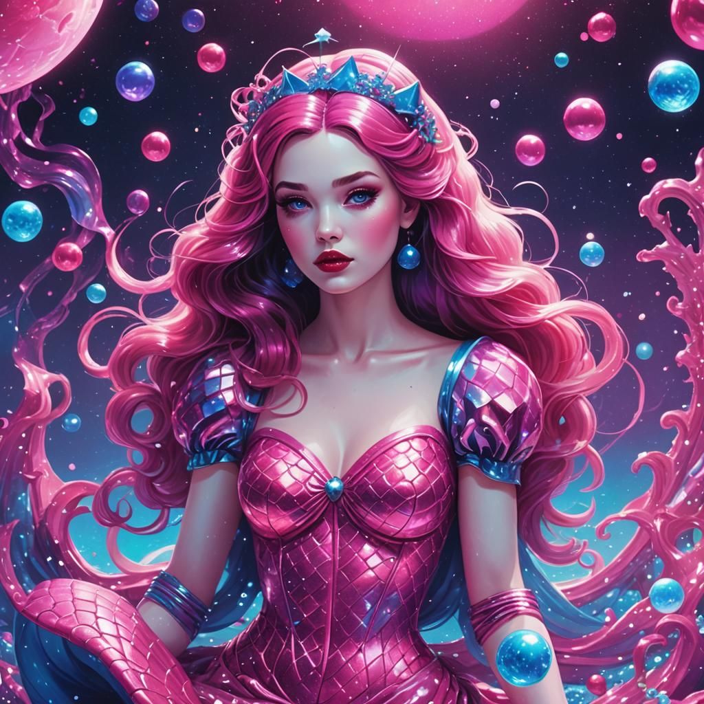 Snow White Space Mermaid in Synthwave Style