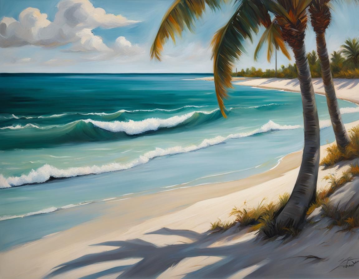 Bahamas Beach Oil Painting in Van Gogh Style
