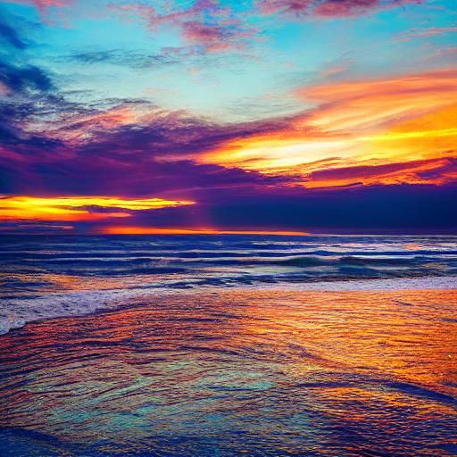 Serene Sunset Beach Scene in Romanticist Style