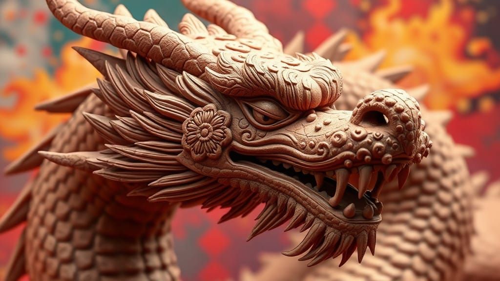Chinese Clay Dragon Sculpture: Hyperrealistic Masterpiece