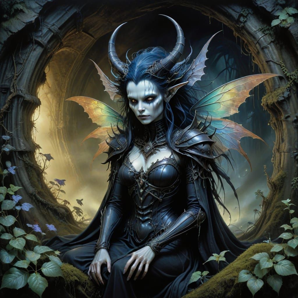 Gothic Sorceress in Luminous Lavender Eyes