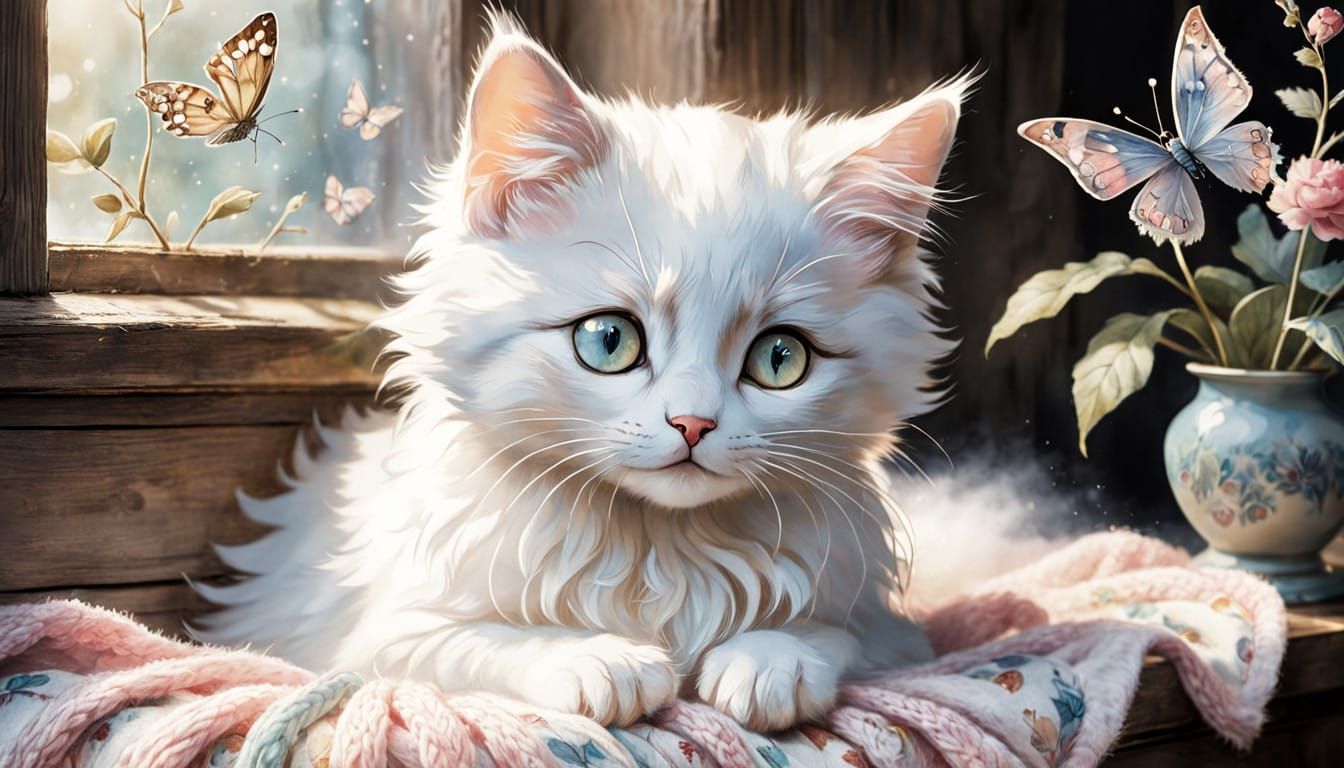 Whimsical Feline Puppy Friendship in Watercolor Style