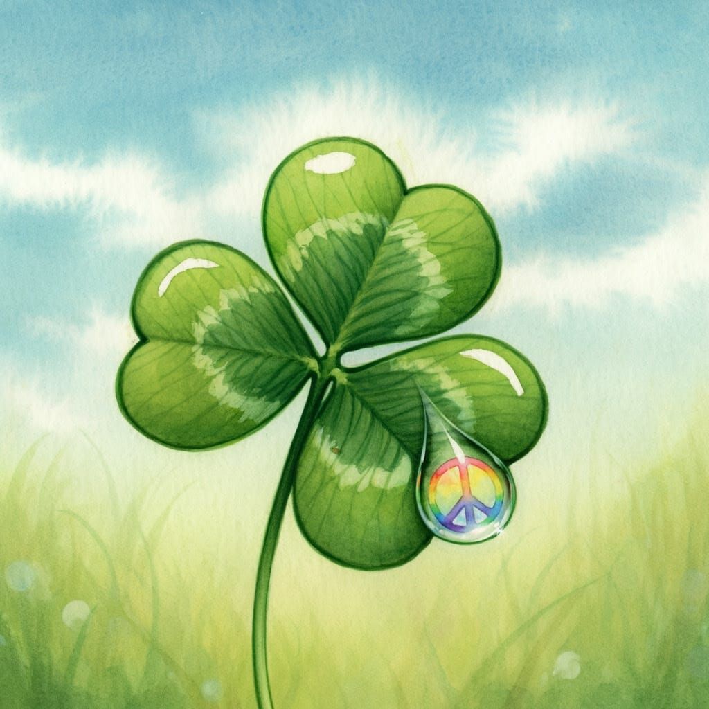Whimsical Watercolor Shamrock with Peaceful Reflection