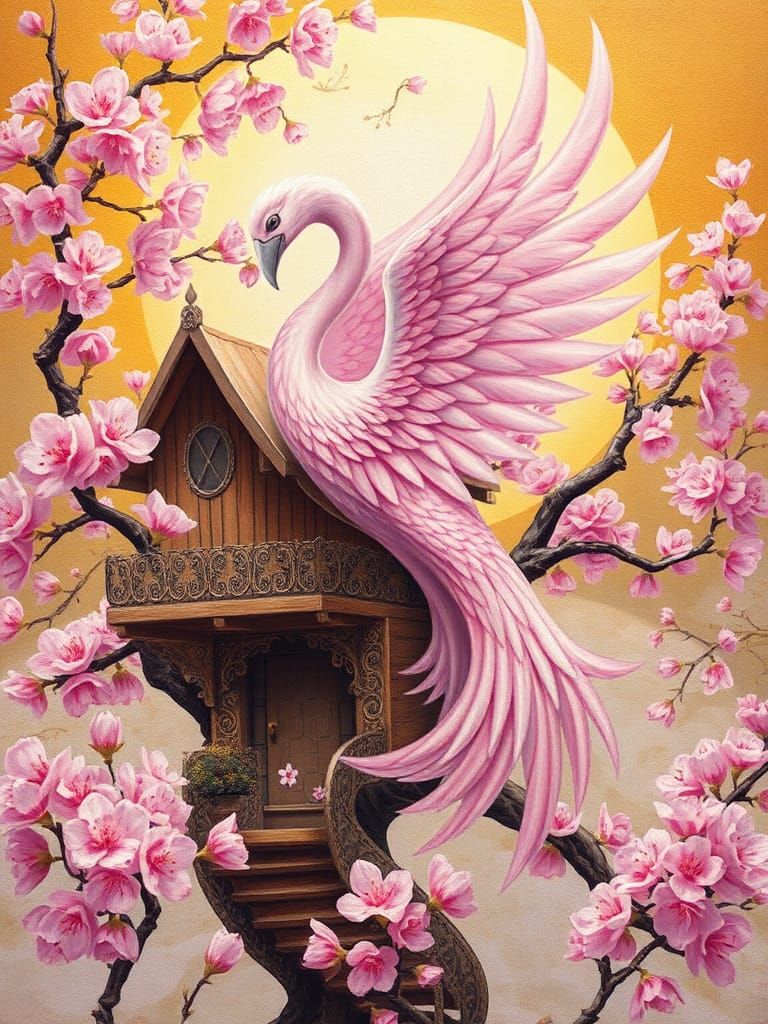 Cherry Blossom Treehouse with Pearly Pink Phoenix