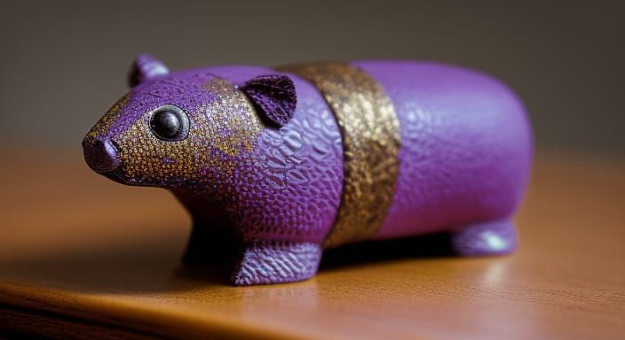 Purple Papier-Mâché Wombat with Golden Eyes