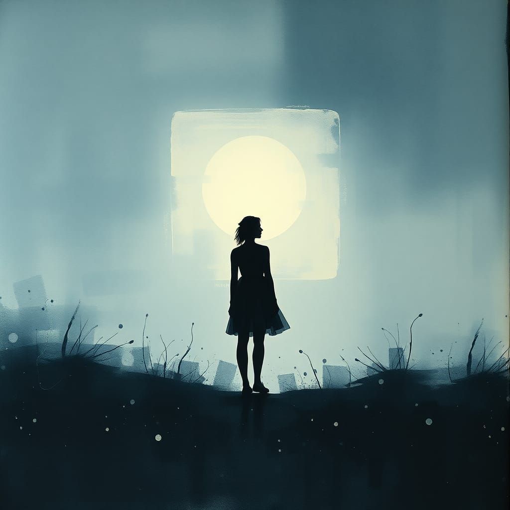 Ethereal Woman in Dreamlike Ink Splatter Landscape