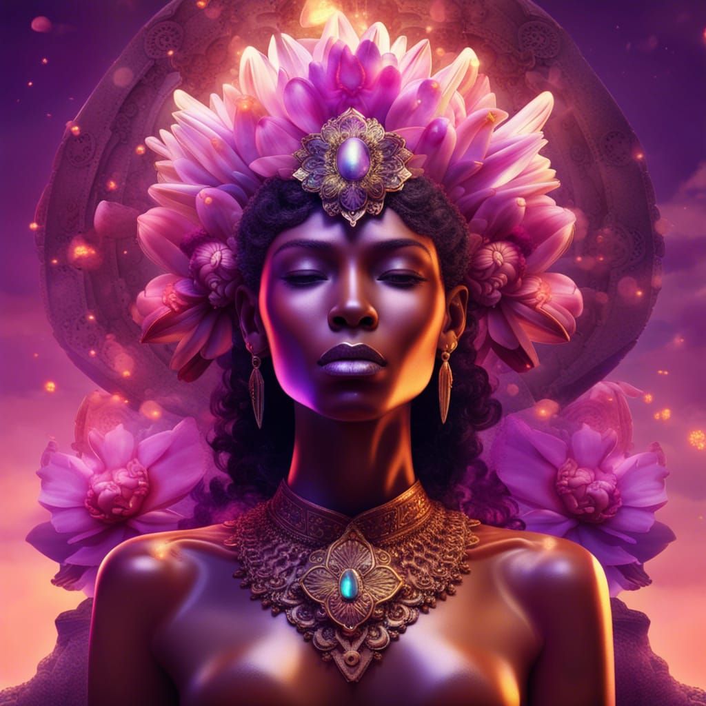 Amethyst Goddess with Flower Crown in Savanna