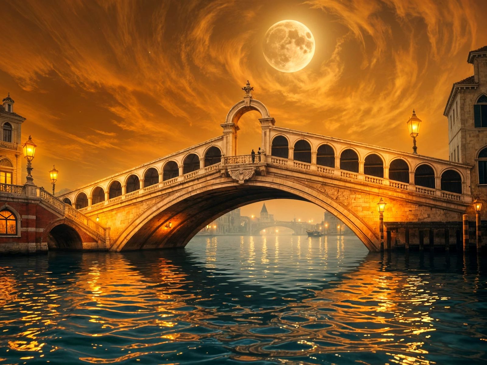 Dreamlike Golden Bridge Over Venice at Twilight