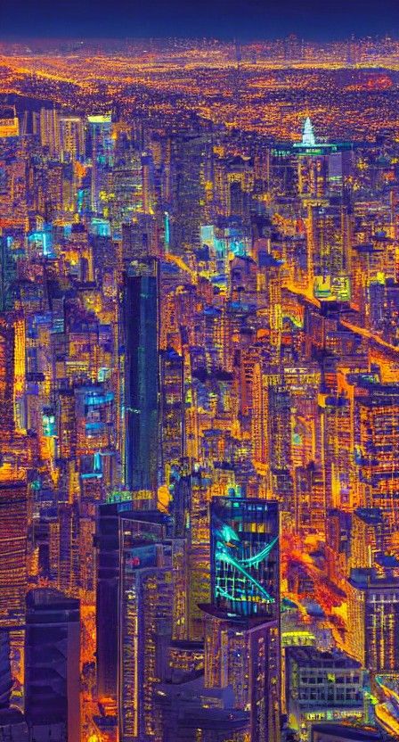 Futuristic Megacityscape in Cyberpunk Geometric Style