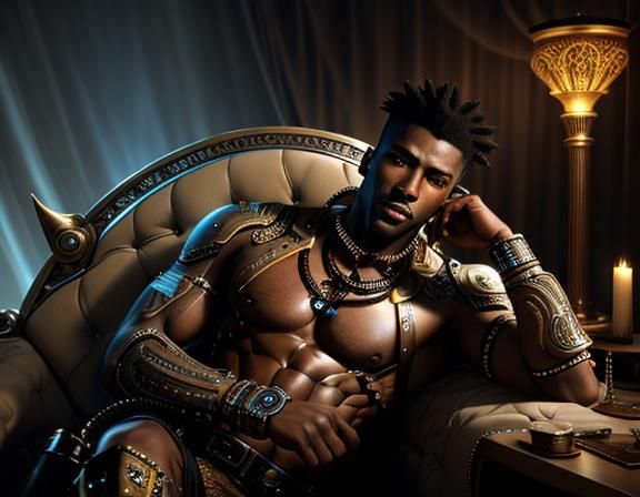 Steampunk Cyborg Portrait in Futuristic Bedroom