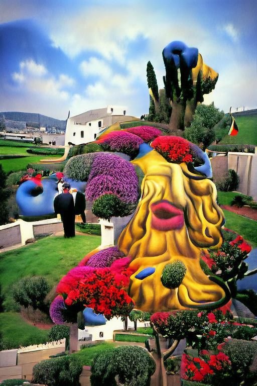Colorful Flowers in Topiary Garden, Surreal Style