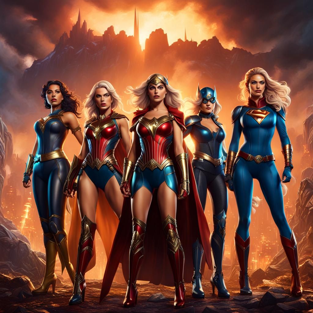 Seven Superheroines Fantasy Concept Art