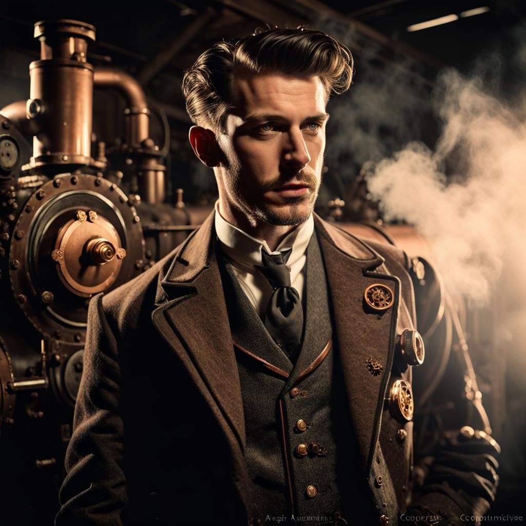 Steampunk Art Deco Portrait of a 1950s Leading Man