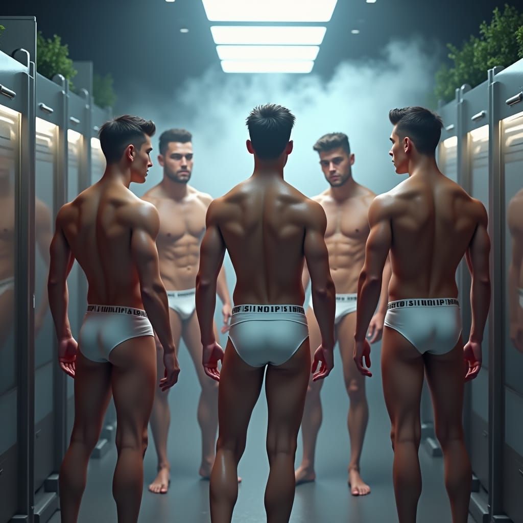 Athletic Men in Locker Room: Ethereal Concept Art