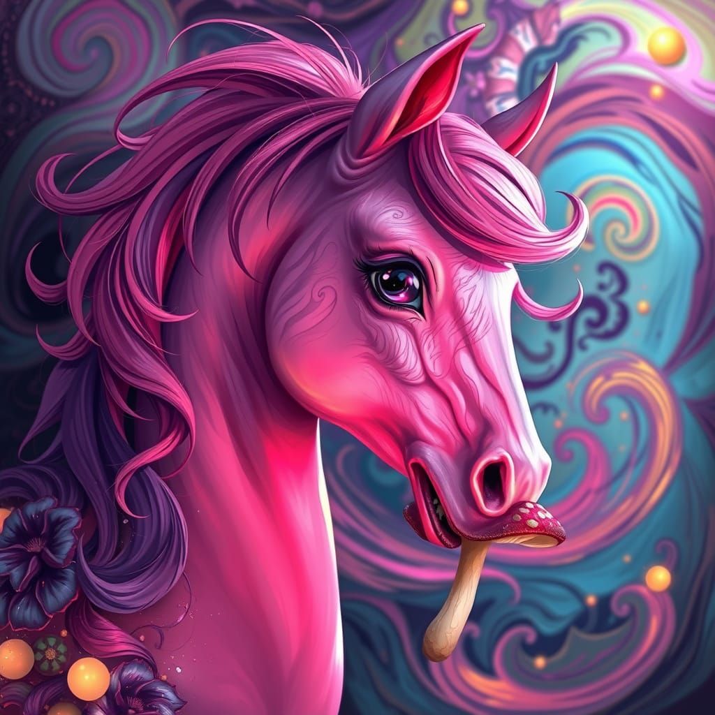 Pink Pony's Surreal Mushroom Trip: Splash Art