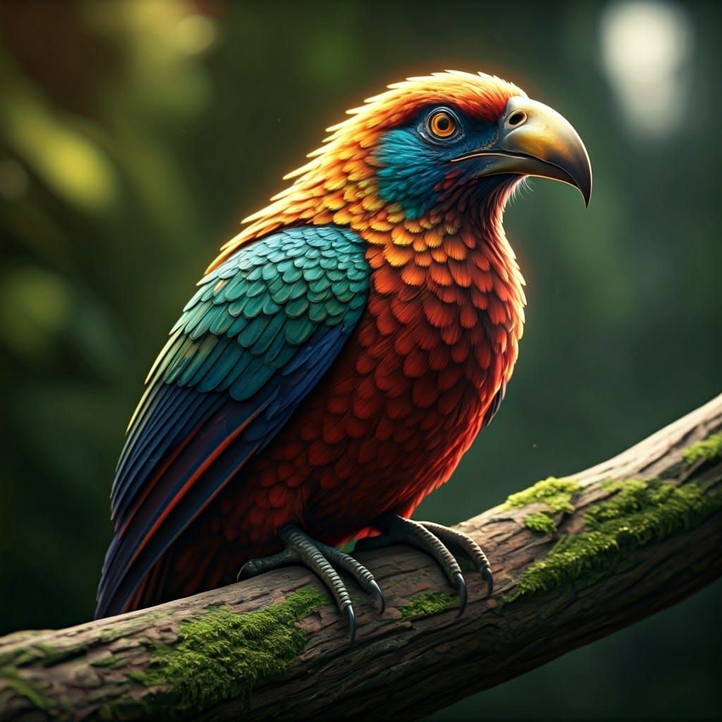 Majestic Multicolored Bird in Hyper-Realistic Detail