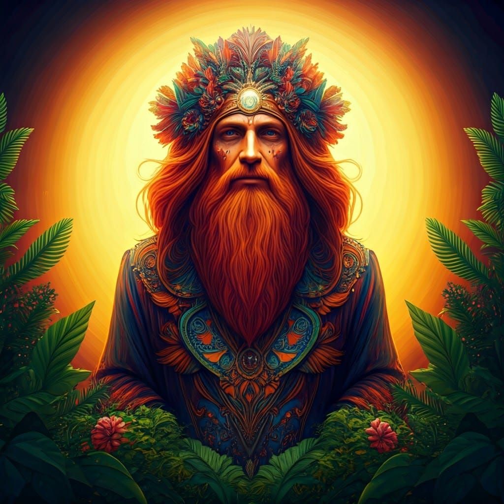 Dreamlike Hippie Wizard in a Mystical Sunset