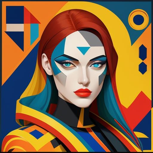 Ukrainian Redhead Supermodel in Neo-Cubist Art Deco Style