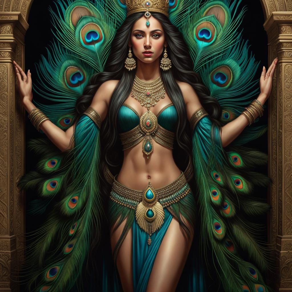 Exotic Goddess with Peacock Feather Adornments