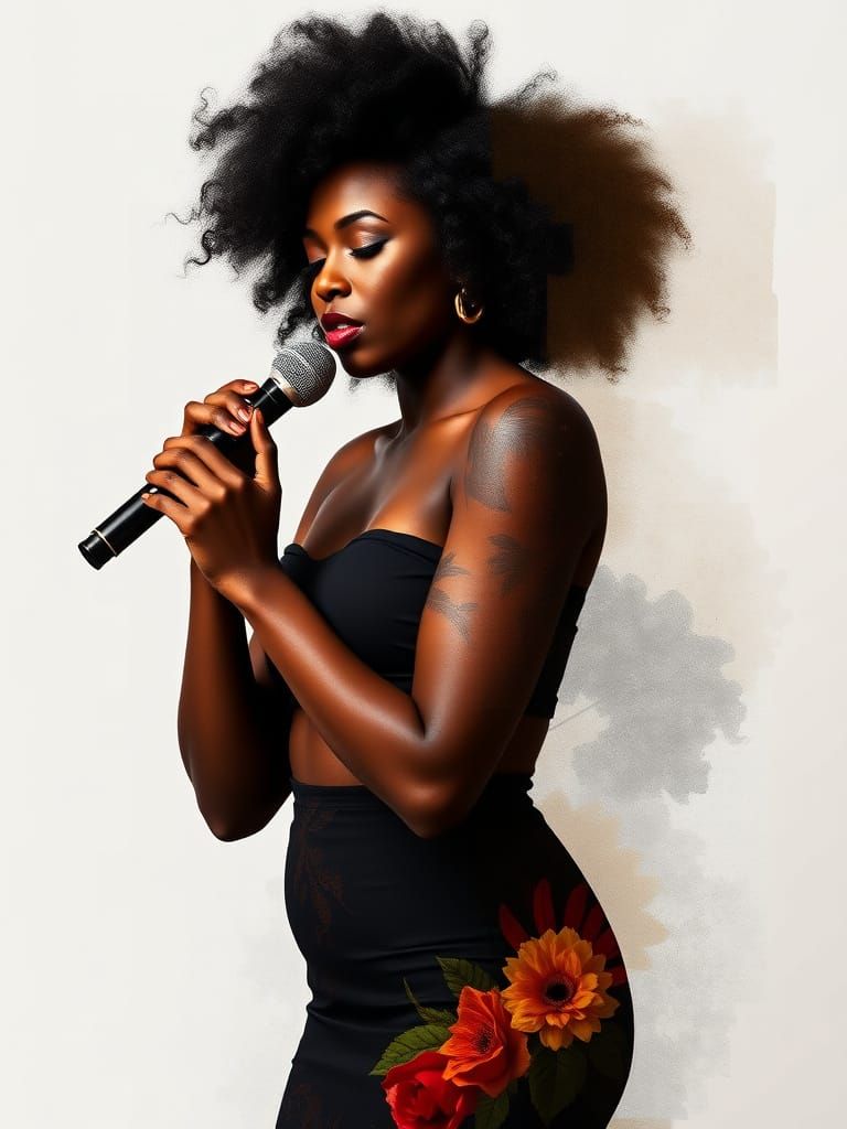 Elegant Black Woman in Jazz-Inspired Artistic Vision
