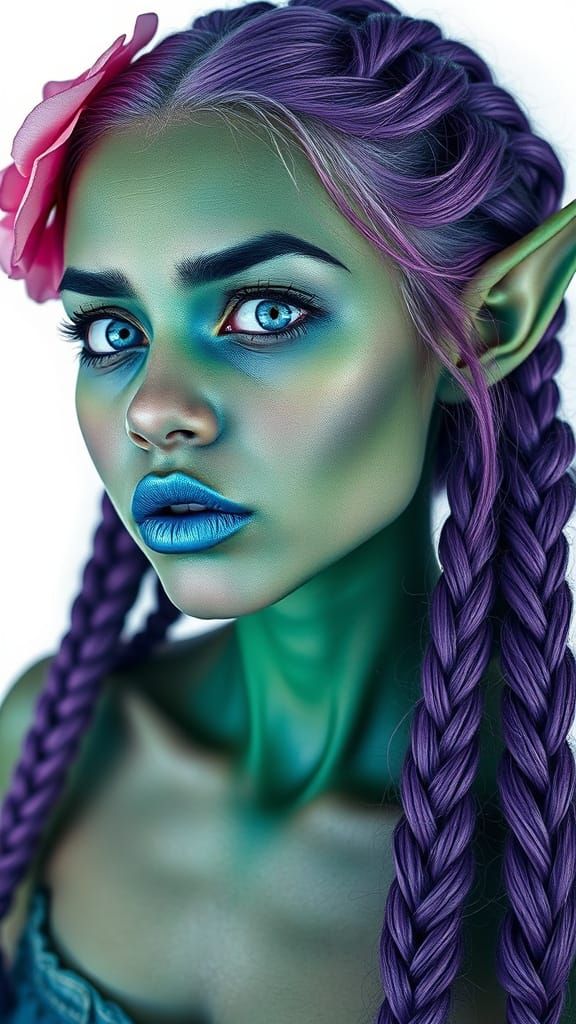Stunning Orc Girl Portrait with Braided Hair