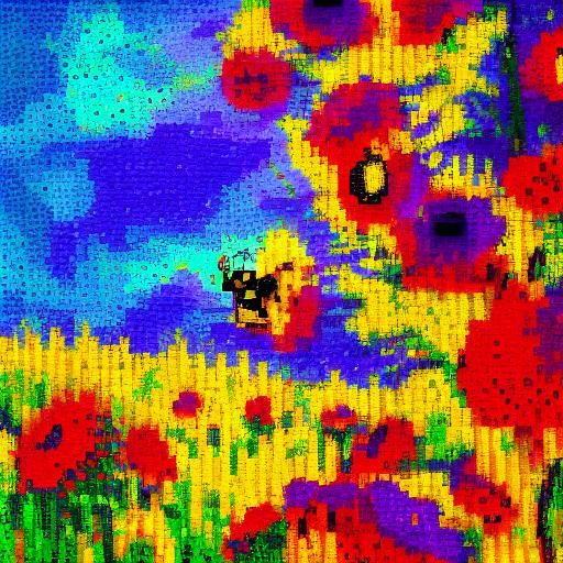 Bees Swarming in Impressionist Pixel Art Style