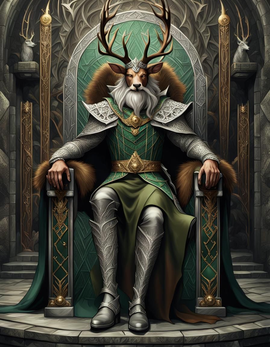 Art Deco Medieval Lord on Throne in Dark Fantasy Style