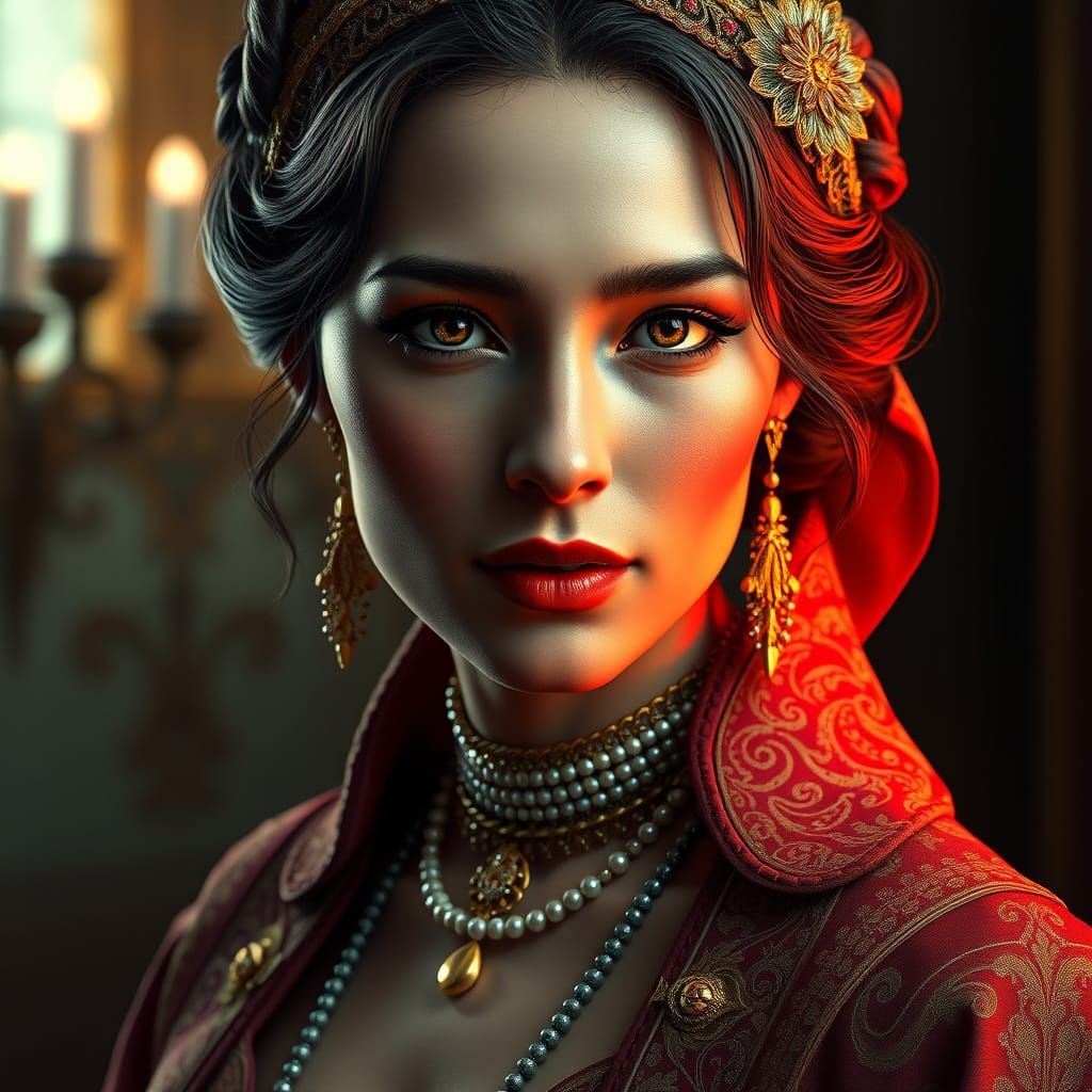 Kind Woman Portrait in Dramatic Digital Painting Style