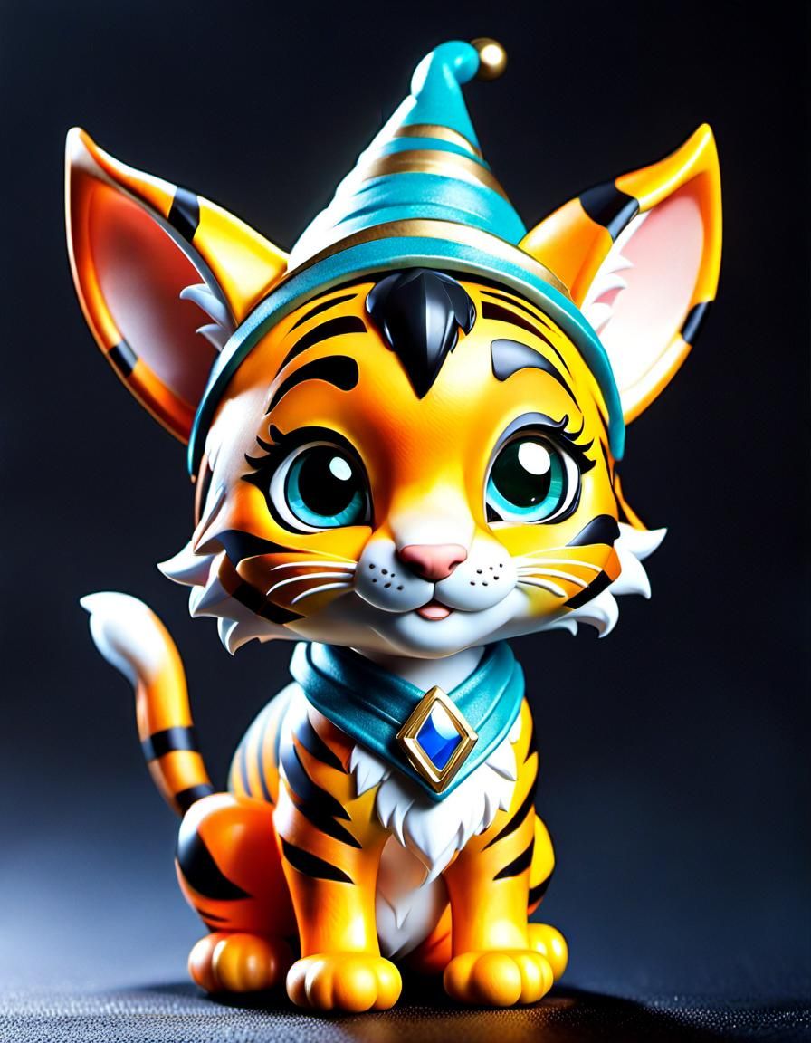 Magical Chibi Tiger Elf in Cosmic Illustration