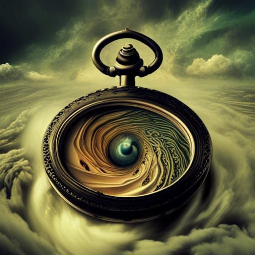 Surreal Pocket Watch Over Hurricane, Digital Art